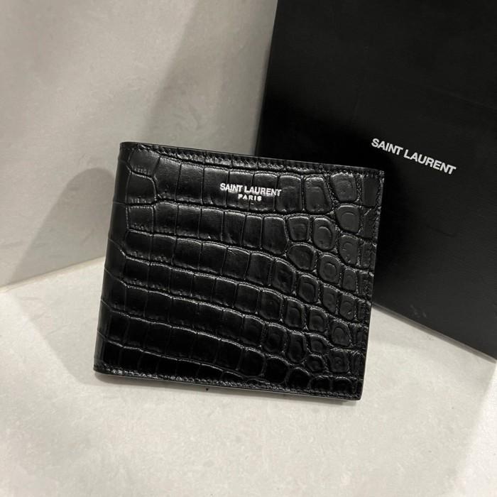 YSL SAINT LAURENT East/west bifold men wallet black croco all card