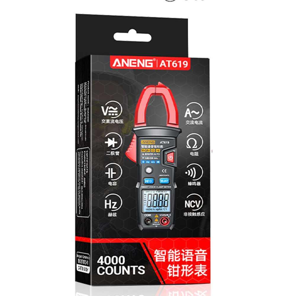 ANENG Digital Clamp Meter Voltage Tester Voice Broadcast 4000 Count - AT619 - Black/Red