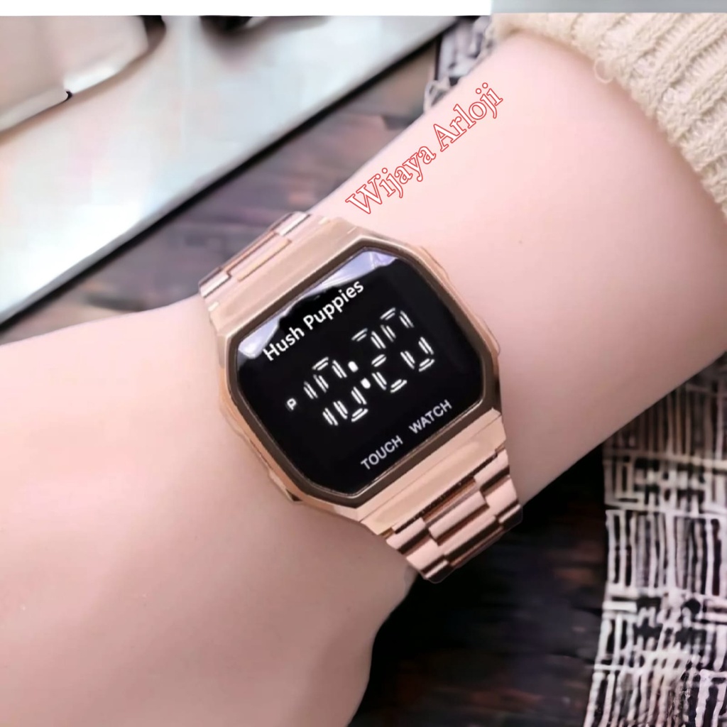 Jam Tangan Wanita Hush Puppies Digital Led Touch Watch Rantai Digital Fashion Cewek Gaya Retro
