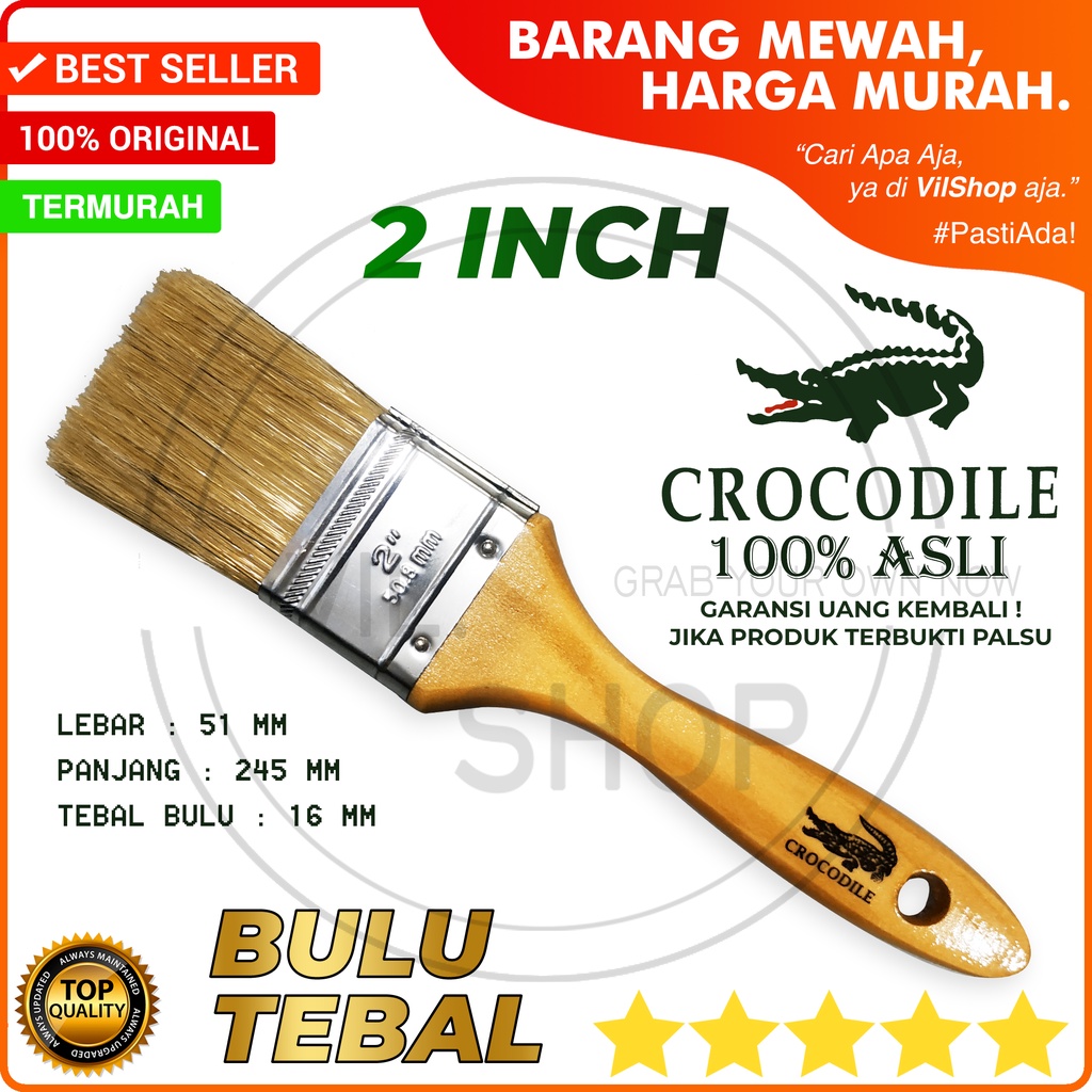 KUAS CAT 2" KUAS 2 INCH BUAYA CROCODILE ASLI BAGUS BULU PUTIH 2 INCI BULU PANJANG TEBAL TIDAK RONTOK