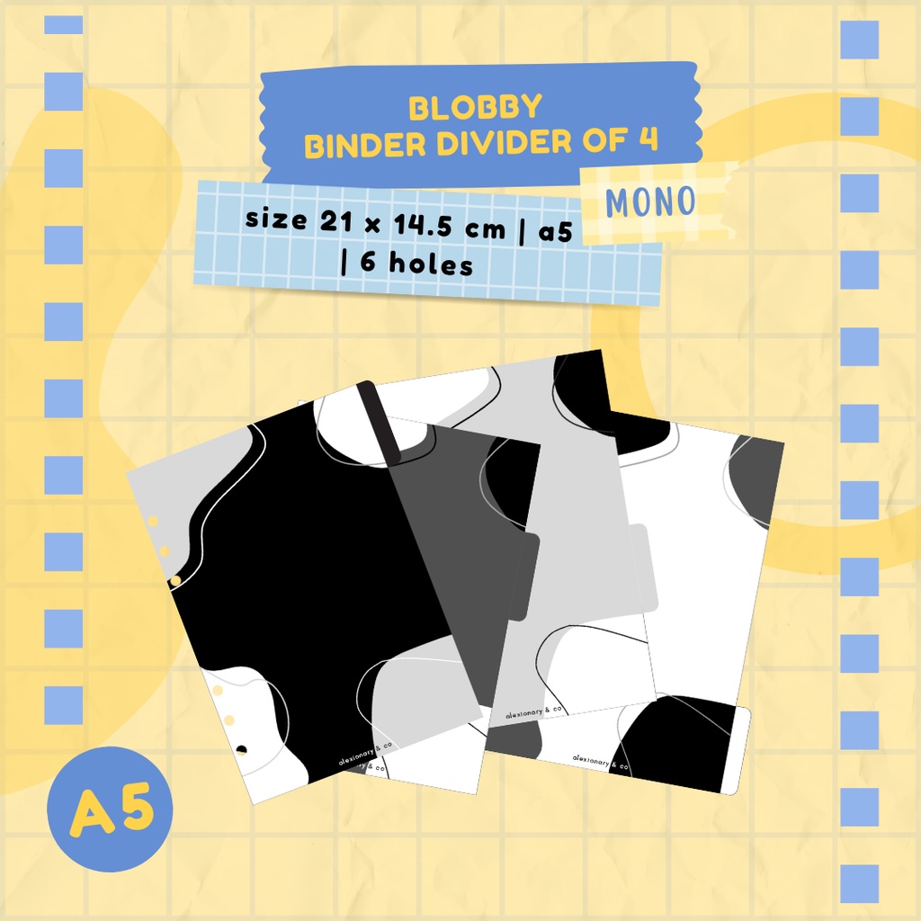 

Blobby Binder Divider Set of 4 [MONO] | 6 HOLES | A5 21 x 14.5 CM | pembatas buku tabs journal planner binder isi notebook organizer aksesoris deco lucu murah