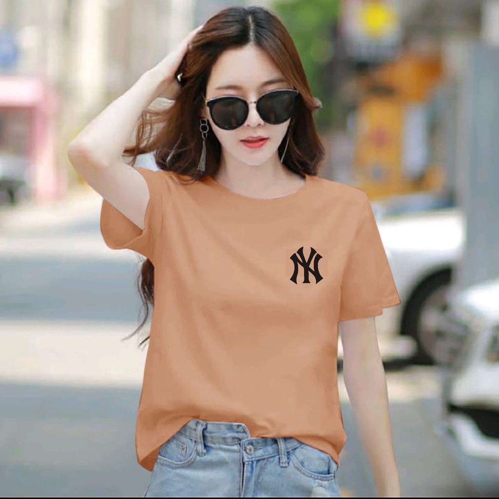 (BISA COD)ATASAN LOGO NY CEWEK LENGAN PENDEK TERBARU-BAJU DISTRO CEWEK MASA KINI DAN TERLARIS