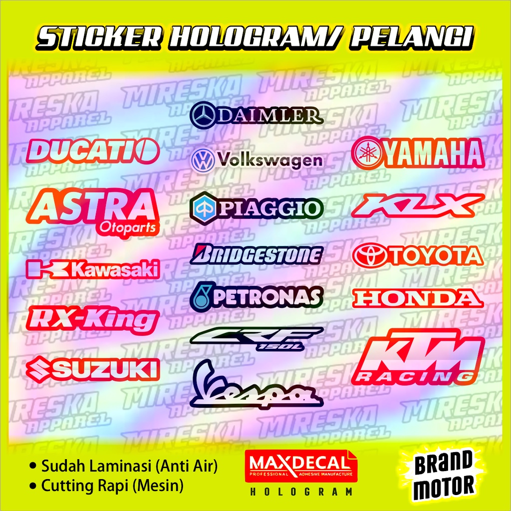 Terbaru Stiker Viral Hologram Terlaris BRAND MOTOR Series / Sticker Kata Kata / Sticker Motor Bengke