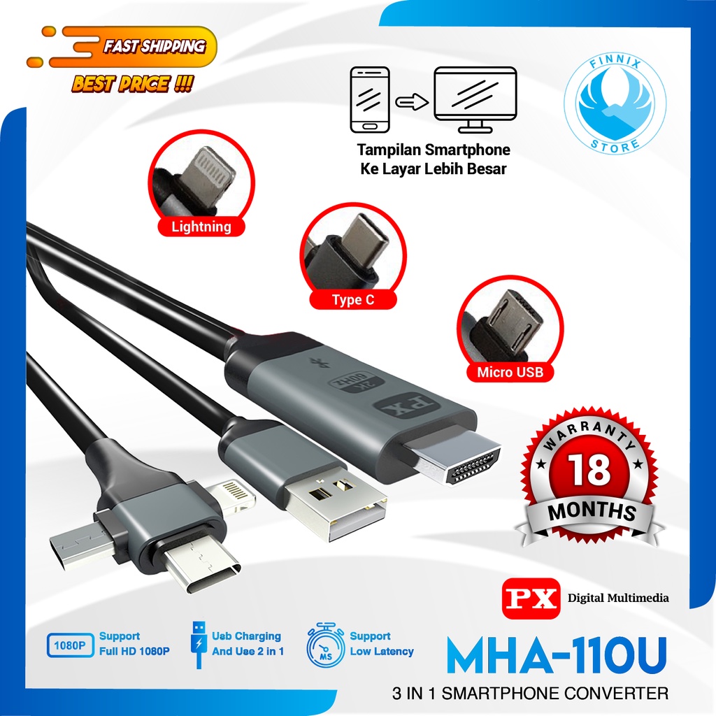 PX MHA-110U Kabel 3 in 1 Converter TV - GARANSI 18 BULAN