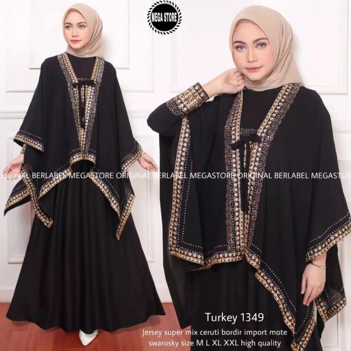 BAJU MUSLIM ABAYA ARAB TURKEY 1349 HITAM GAMIS DRESS SIZE M L XL XXL