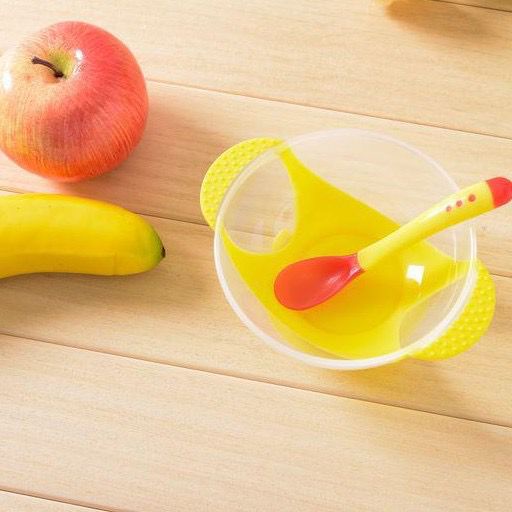 Set Mangkok + Sendok Makan Bayi Sensor Panas Mangkuk Tempat Makan Bayi Anti Tumpah Suction Bowl
