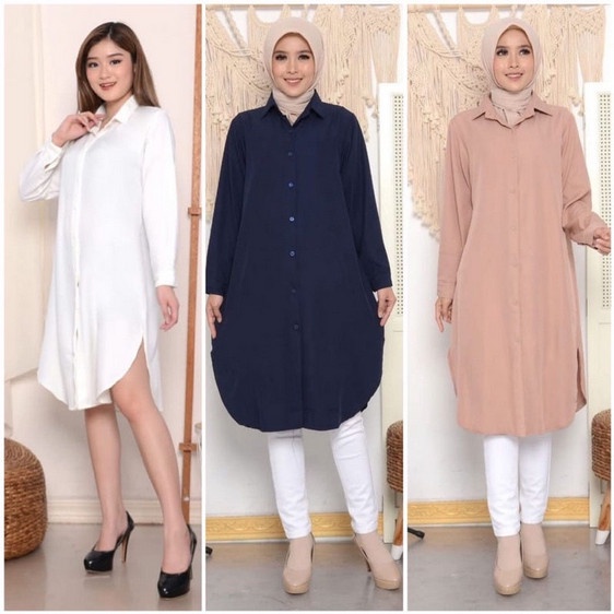 Gamis Set Tunik Murah Wanita Remaja muslim kekinian syari polos Baju Long Kemeja - Hitam Q2H2