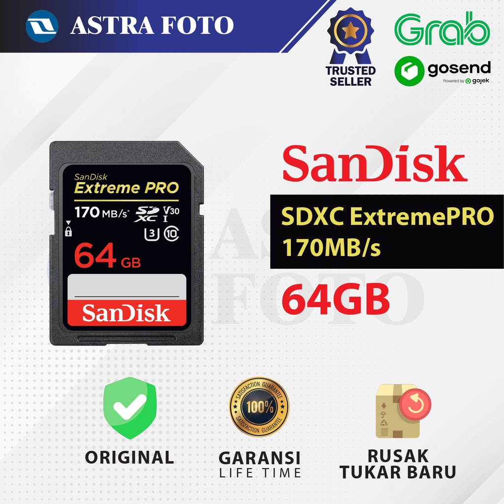 SANDISK SDXC EXTREME PRO 64GB 170 MB/S SD CARD SDHC ORIGINAL