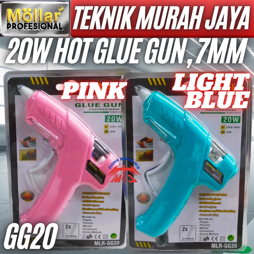 

MOLLAR GG20 Alat Lem Tembak Bakar 20 W Hot Melt Glue Gun 7 MM Kecil