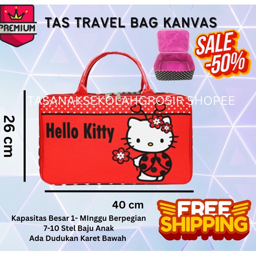 PROMO TERMURAH + FREE ONGKIR !!! Tas Travel Bag Kanvas JUMBO Hello Kitty Kepik