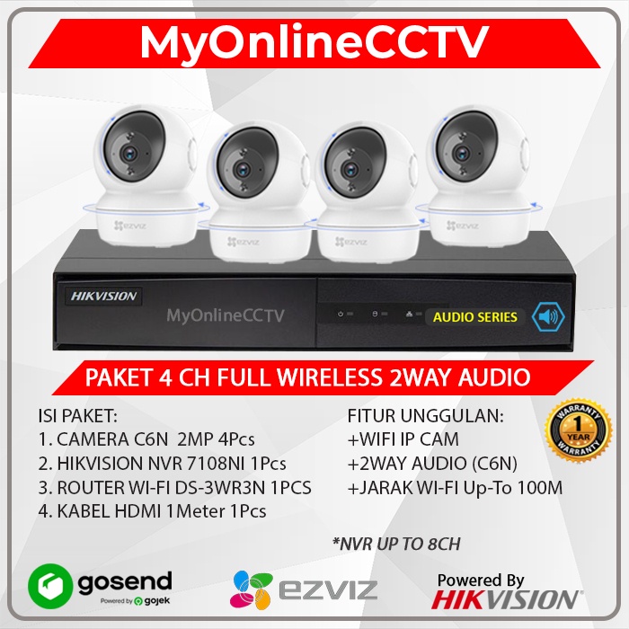 Paket CCTV Wifi 4 IP Camera 1080P Wireless EZVIZ NVR KIT Praktis