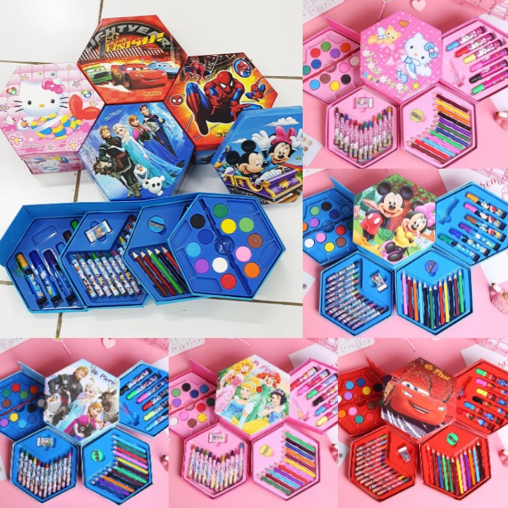 

Crayon 46set 4in1 karakter / Set mewarnai+melukis 46set