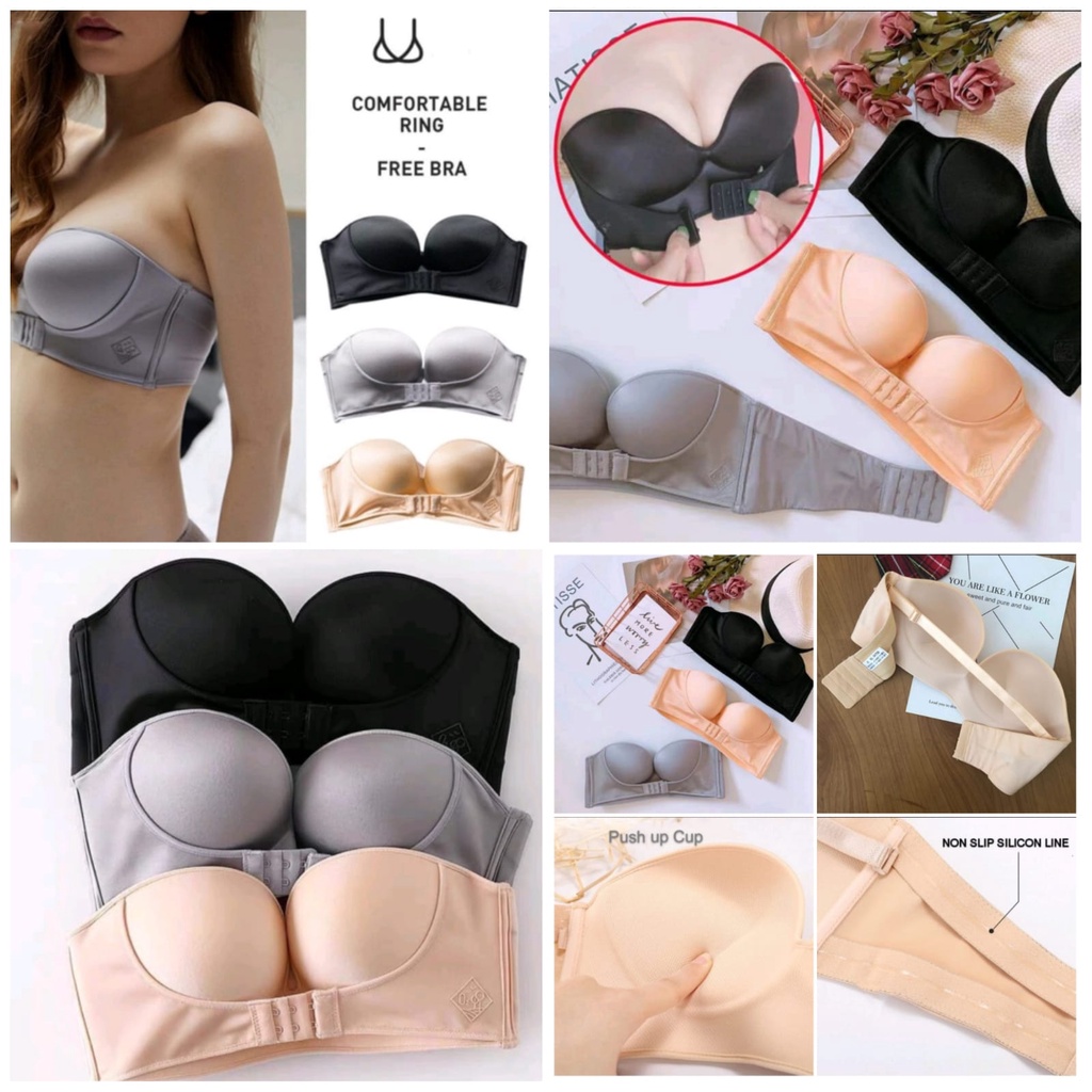 BH Bra Wanita Model Push Up Tanpa Tali Strap Bahan Non Slip