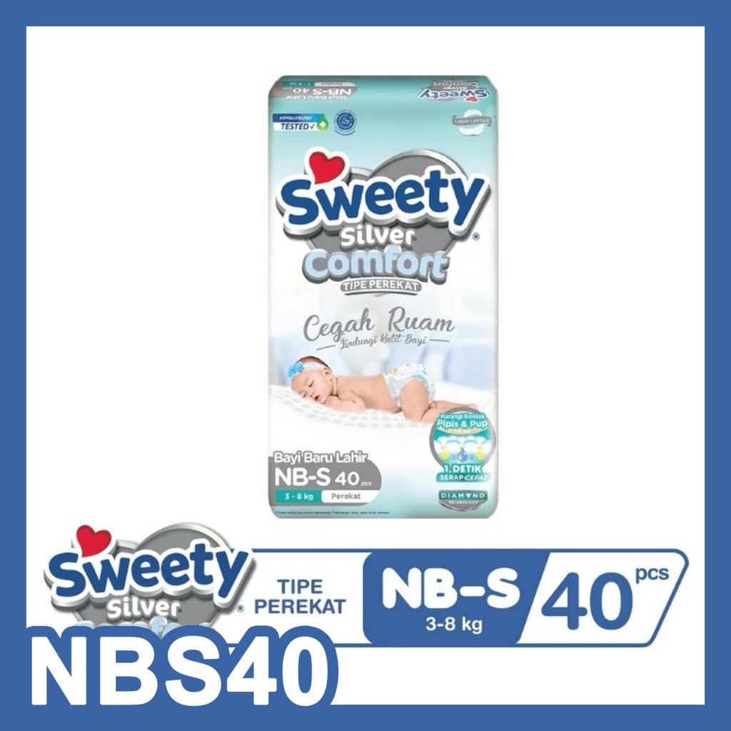 SWEETY SILVER COMFORT NB-S 40S PAMPERS NEW BORN PEREKAT PEMPERS SWETY SILPER NEWBORN POPOK BAYI BARU