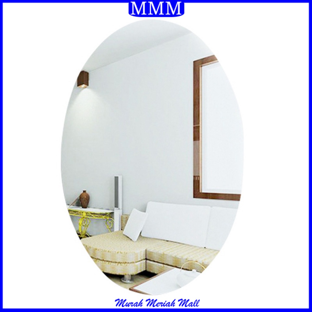 MMM Stiker Cermin Kaca Dinding Oval Anti Pecah 27 X 14.5 CM Acrylic Kaca Cermin Tempelan Wall Sticker Dekorasi Cermin Dinding Tempel Murah Import