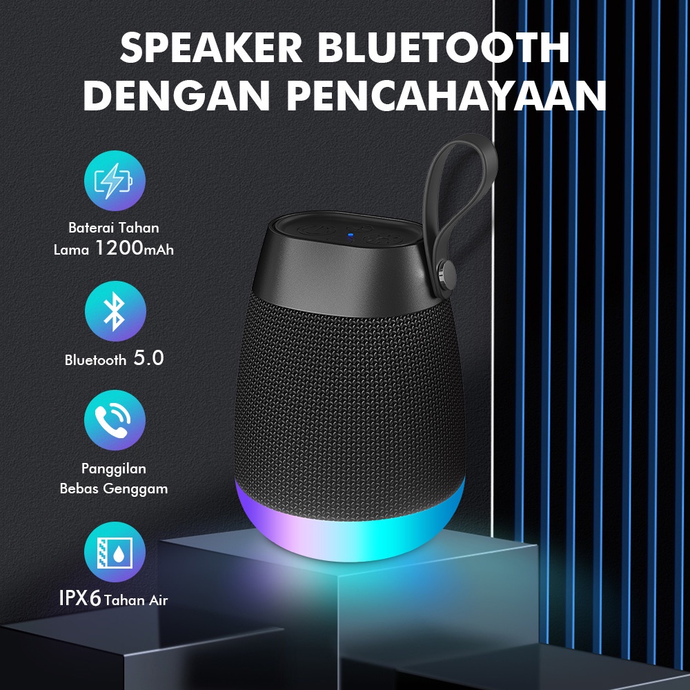 POPCORN Speaker Bluetooth 5.0 Subwoofer Wireless Bluetooth Speaker dengan RGB Light Portable Waterproof Speaker Outdoor