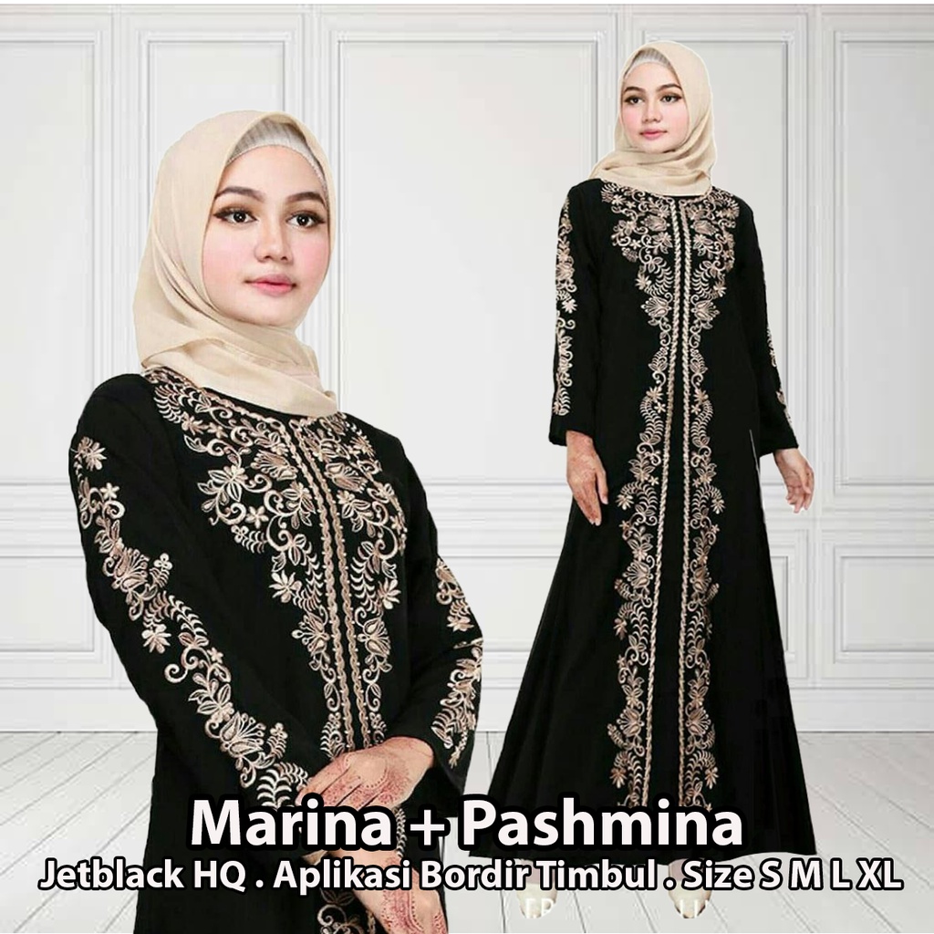 Baju Gamis Abaya Turkey 213 Bordir Gold Abaya Hitam Dubai Turki Arab Size S M L XL Ld 100 105 110 12