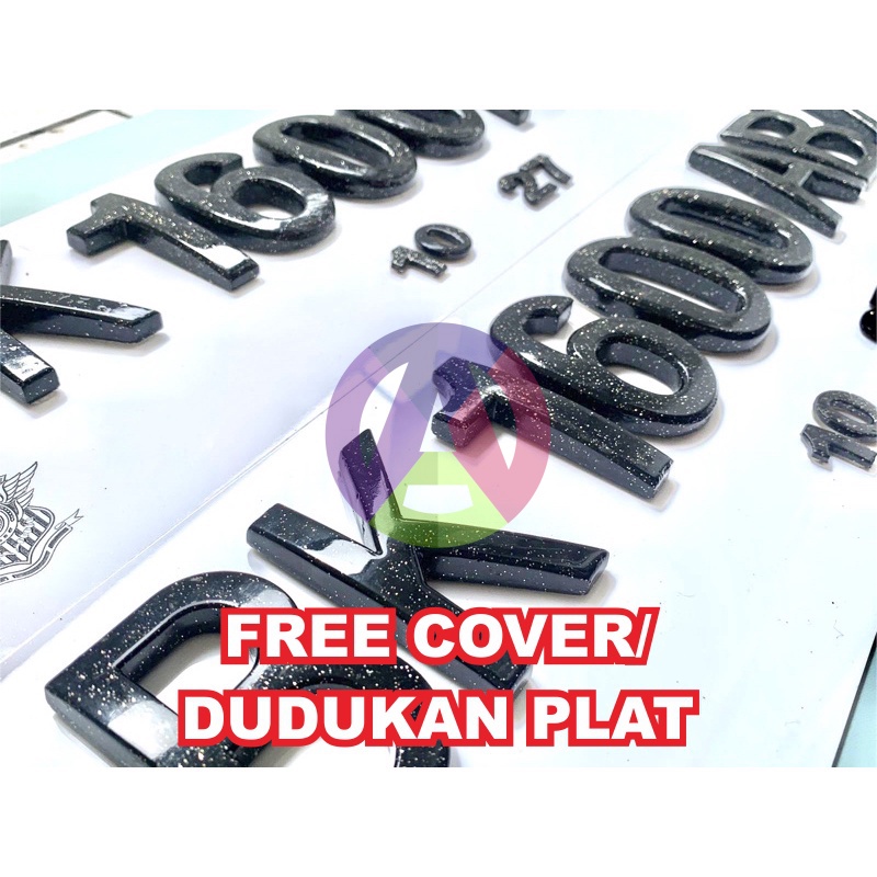 Nomor Plat Timbul Mewah Mobil Cembung 7 cm hitam Gliter FREE COVER