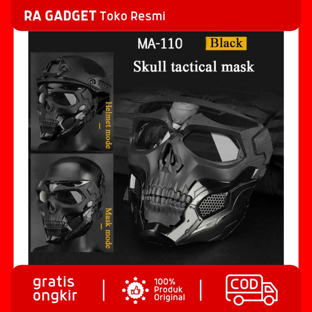 Masker Motor Topeng Tengkorak Airsoft Gun Full Face Skull / Goggle Mask Masker Helm Full Face Modula