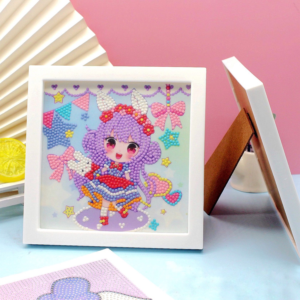 [NEW] DIAMOND PAINTING ANIME GIRL &amp; SANRIO SERIES + FRAME BINGKAI 18CM X 18CM / SET STICKER DIY MANIK DIAMOND BEADS CUTE GIRL LUCU UNIK MURAH STIKER MOMO VIRAL NINI  BOX HOLOGRAM DIY MAINAN ANAK