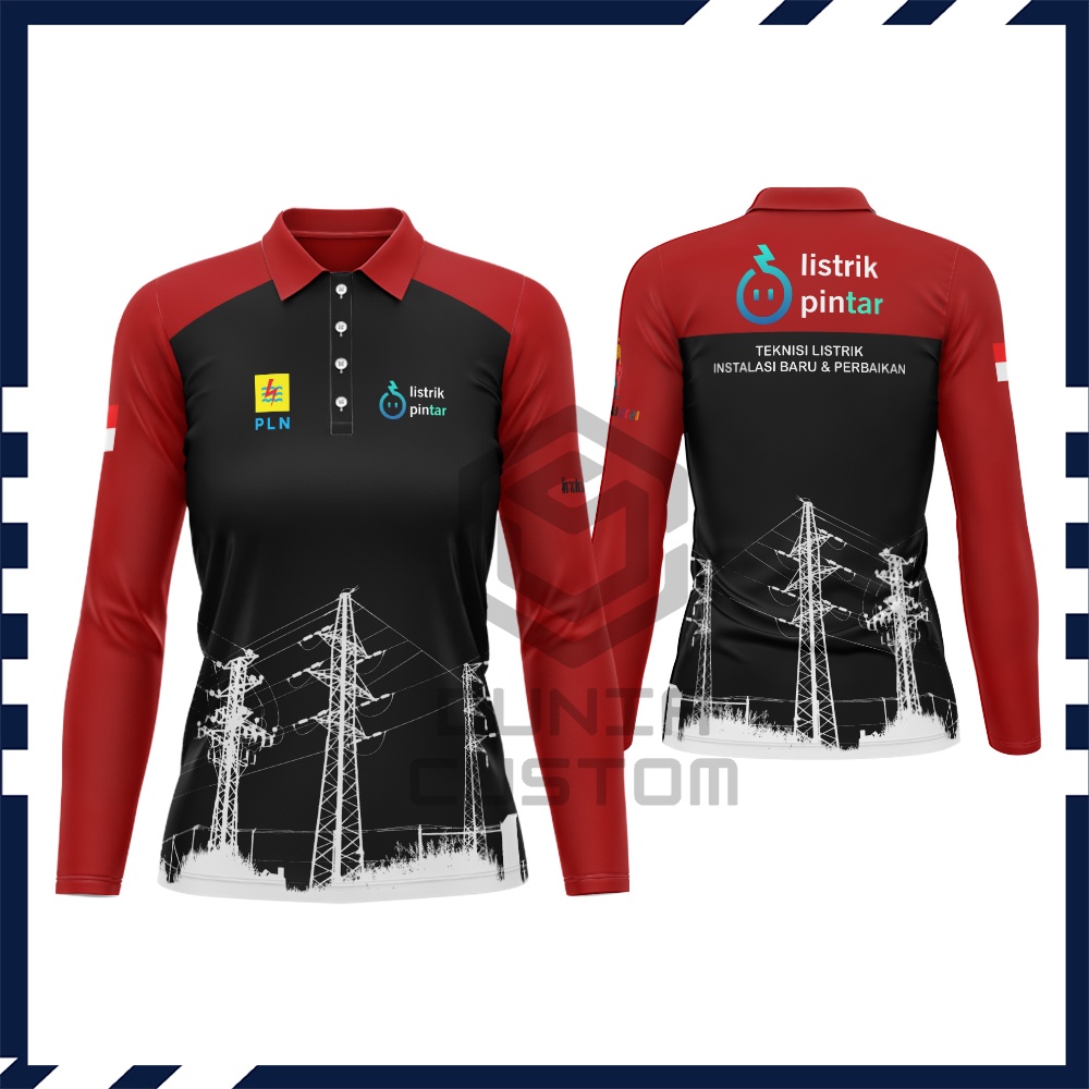 Kaos Baju PLN Wanita Tangan Panjang Fullprint / Baju PLN Indonesia