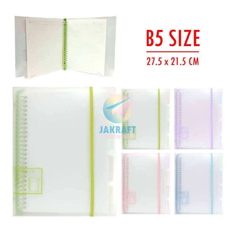 

(1 Set) Binder Note B5 Tali B0172 Cover Transparan 26 Ring + Bonus Index Divider & Kertas Loose Leaf
