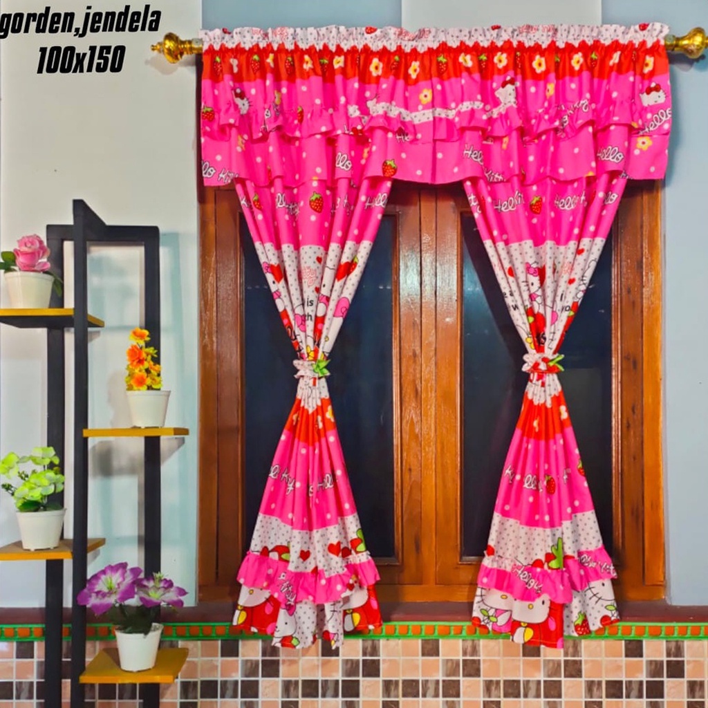 [✅COD] Gorden Hordeng Jendela Serut 100x150 Poni Rumbai Aneka Motif Dekorasi Kamar Ruang Tamu Minimalis Perlengkapan Rumah