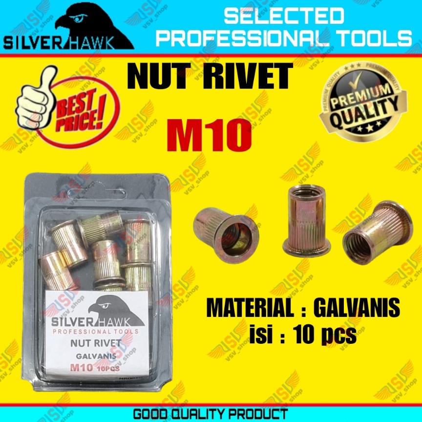 Rivet Nut M10 GALVANIS/STAINLESS STEEL/ALUMINIUM Mur Rivet Tanam Rifnut Nutsert