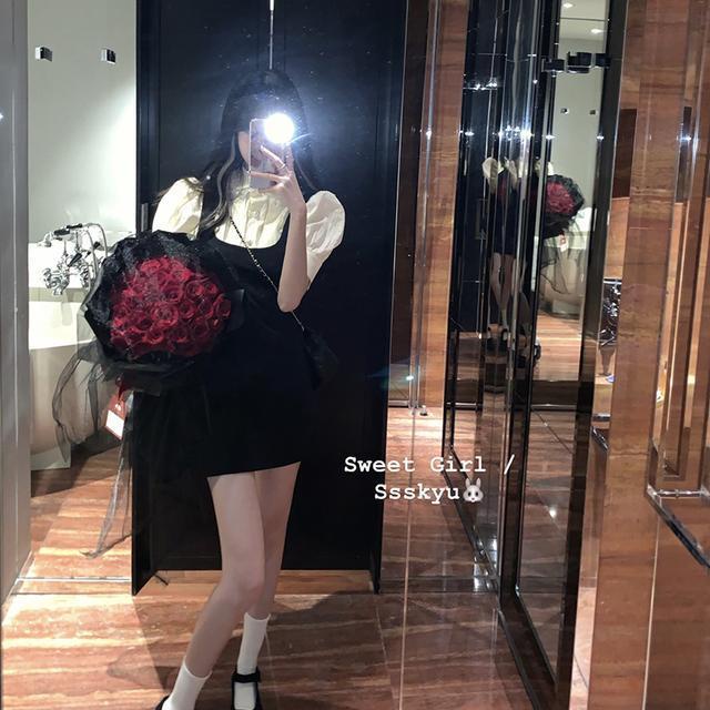 Red Kecil one-piece suit wanita boneka kerah usia-mengurangi engah kemeja lengan rompi musim panas gaun fashion setelan jas dua potong
