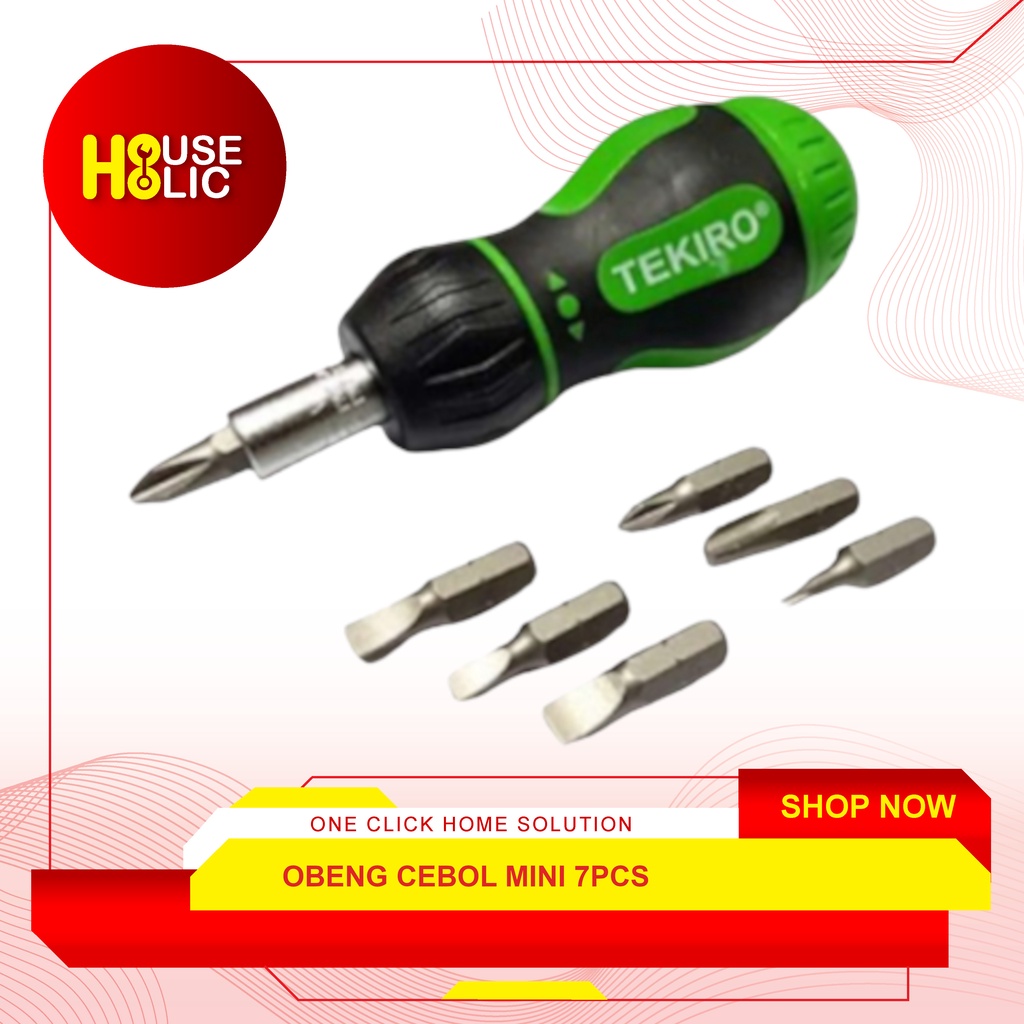 TEKIRO Obeng Cebol Mini Rachet Set 7 In 1 / Stubby Ratchet And Bits