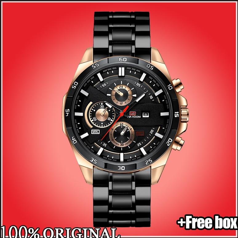 PROMO VaVa Voom 216G Jam Tangan Pria Luxury Stainless Steel Quartz Cowok Original Tahan Air Watch + 