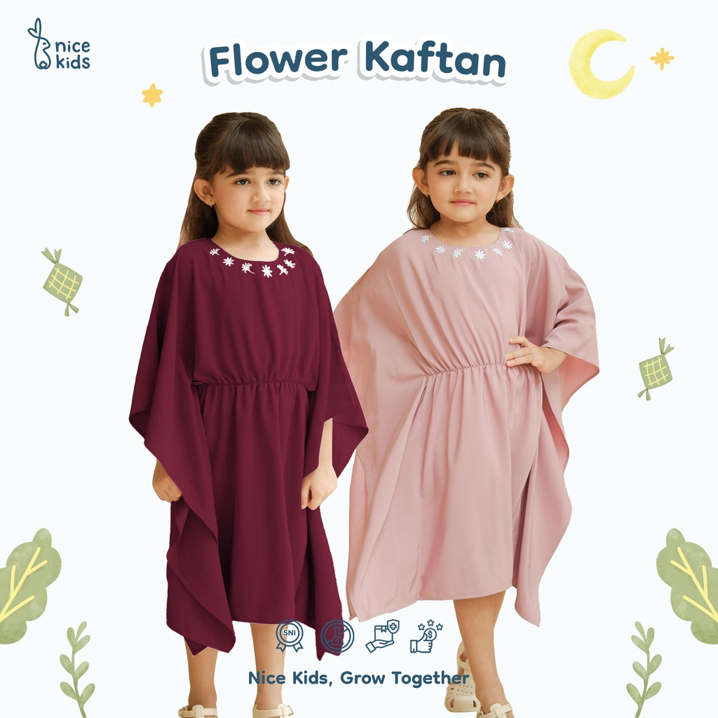 [RAMADHAN CLEARANCE SALE] Nice Kids - Flower Kaftan Dress Bunga Terusan Anak Perempuan (Pakaian Muslim Anak 1-4 Tahun)