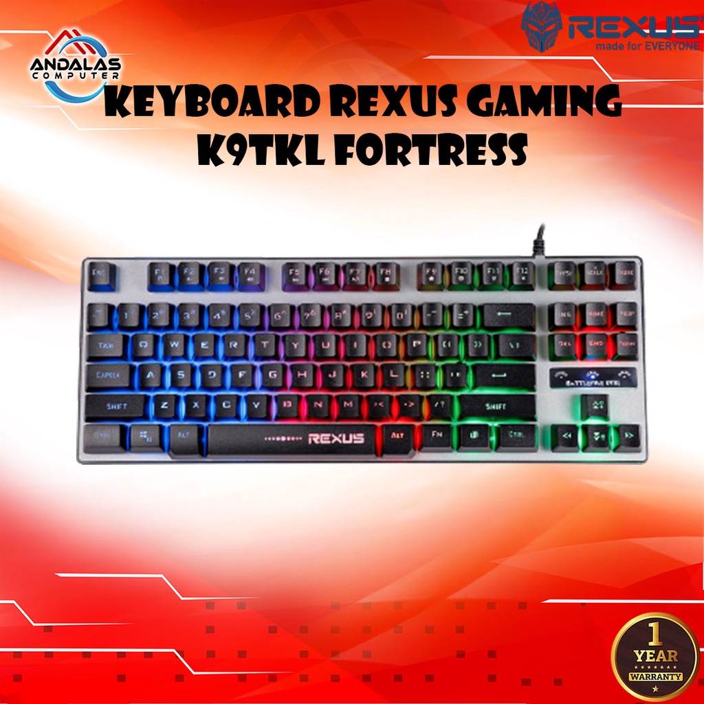 KEYBOARD GAMING REXUS BATTLEFIRE K9TKL RGB RAINBOW COLORS