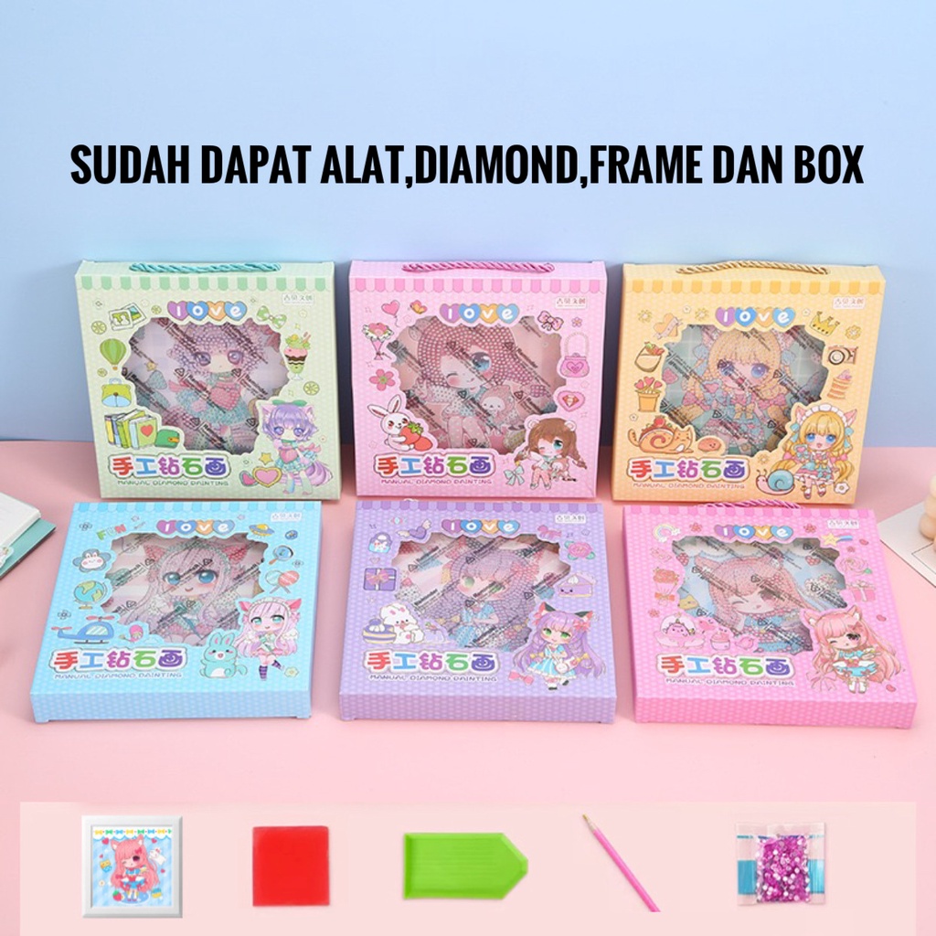 [NEW] DIAMOND PAINTING ANIME GIRL &amp; SANRIO SERIES + FRAME BINGKAI 18CM X 18CM / SET STICKER DIY MANIK DIAMOND BEADS CUTE GIRL LUCU UNIK MURAH STIKER MOMO VIRAL NINI  BOX HOLOGRAM DIY MAINAN ANAK