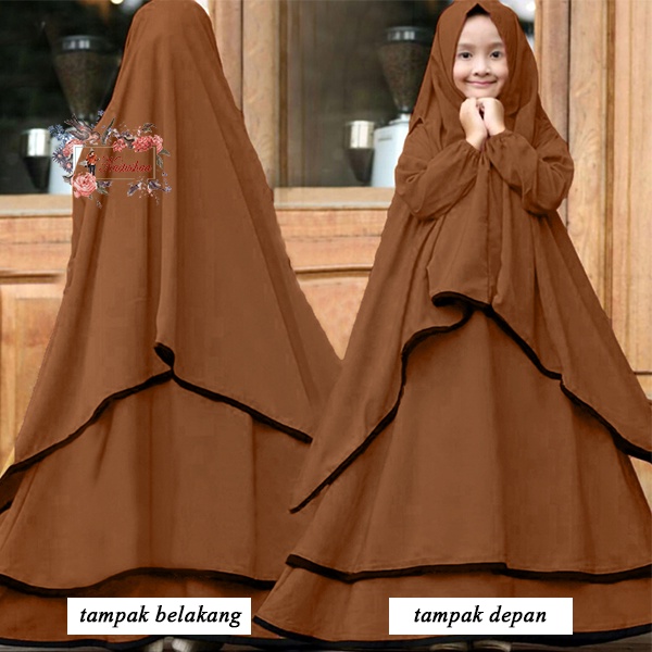 Gamis Anak Muslimah Khimar Ada Lubang Lengan Usia 7-10 Tahun Bahan Serena Syari Kids Set Gamis Variasi Lis Pita Anak Setelan Jilbab Syari