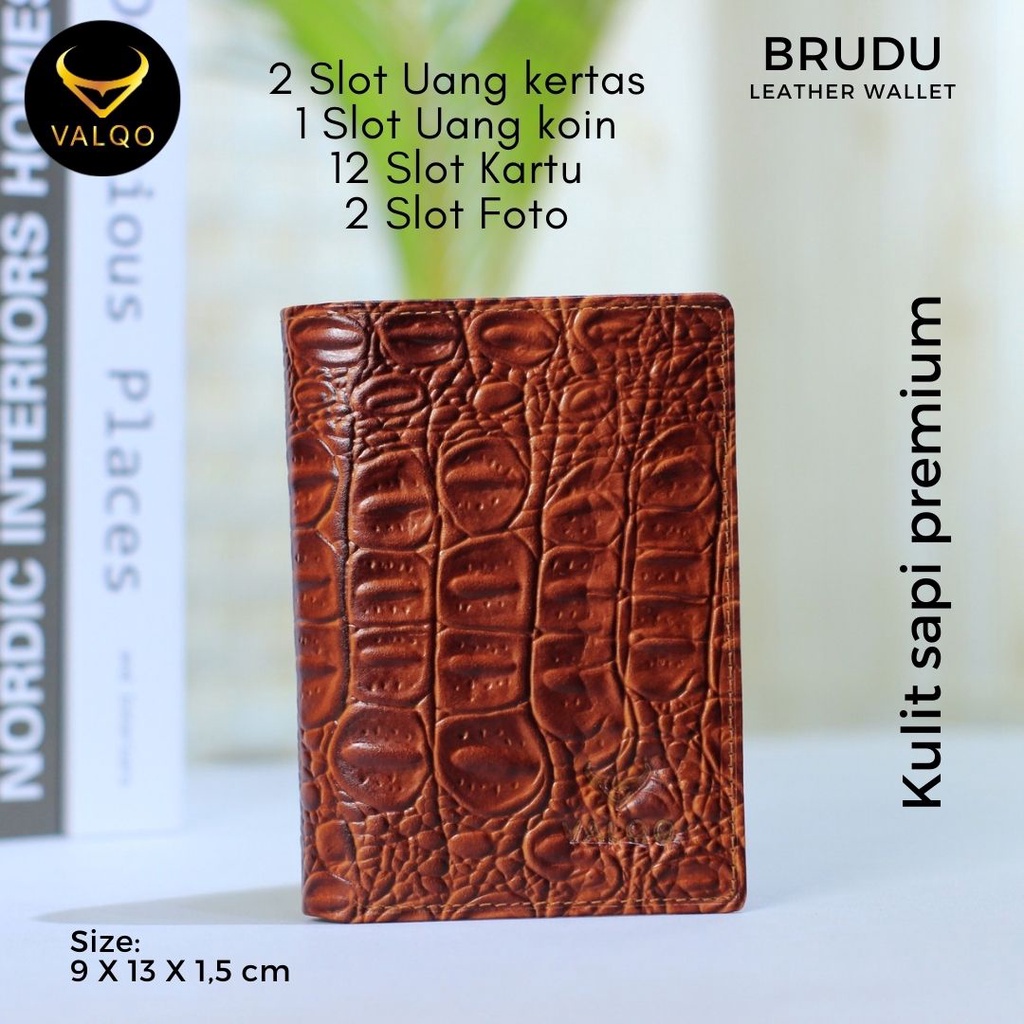 [VALQO] BRUDU BY Dompet Kulit Sapi Motif Buaya Pria Cowok Kartu Laki Berdiri 3/4