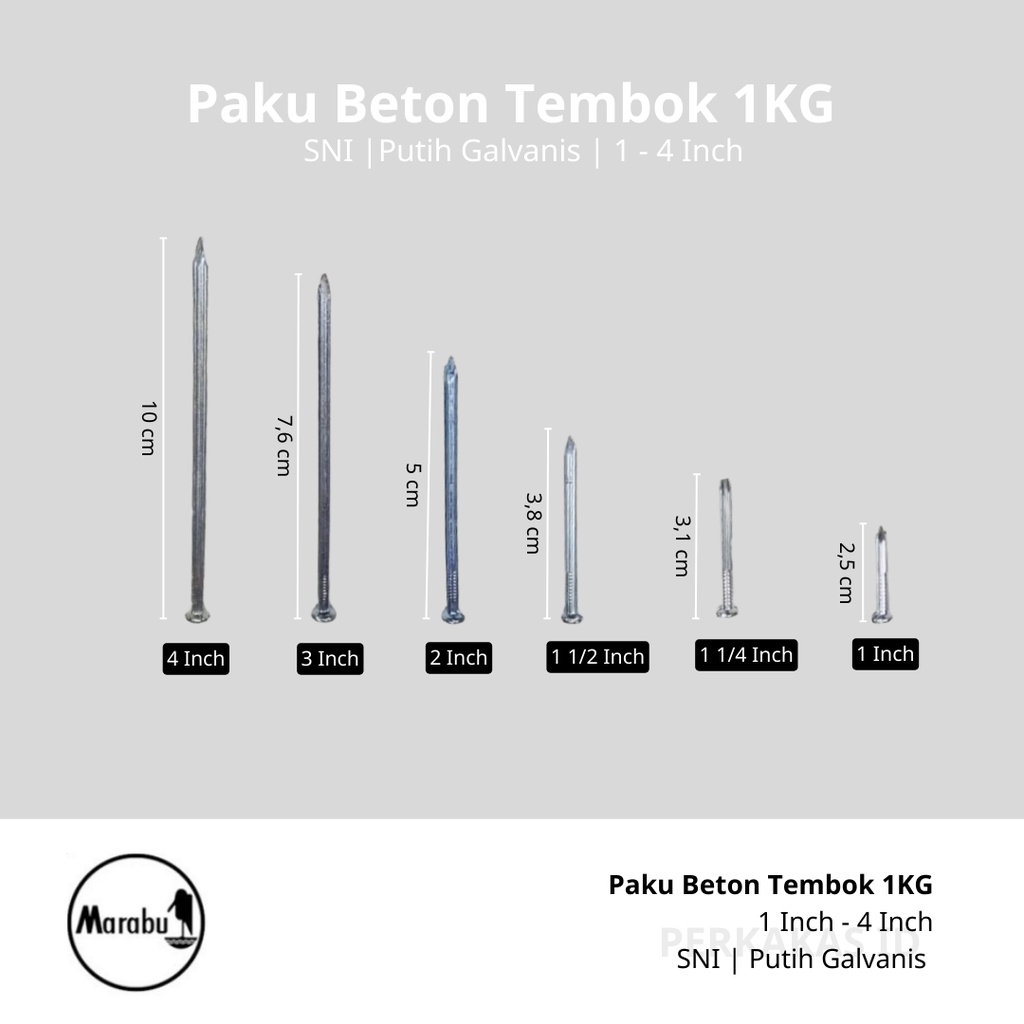 Paku Beton Tembok Baja 1 KG MARABU