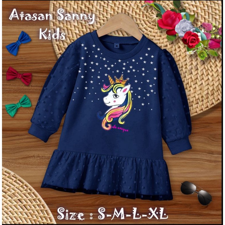 Atasan Fashion Anak Perempuan Lengan Panjang Model Kerutan/Atasan Sanny Kids 1-11 Tahun Matt Babyterry Mix Tille Onde