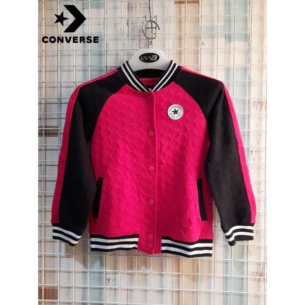 Second Branded Jacket Varsity CONVERSE pink hitam, baju Second Branded Collections