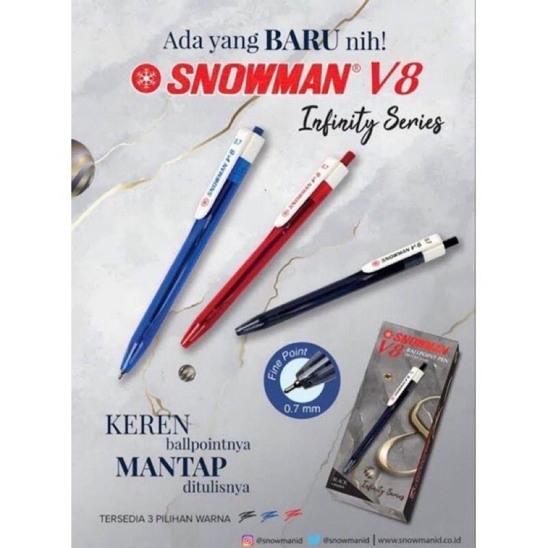 

BULPEN/BULPOINT CETEKAN SNOWMAN V-8 HITAM (ISI 12 BIJI)