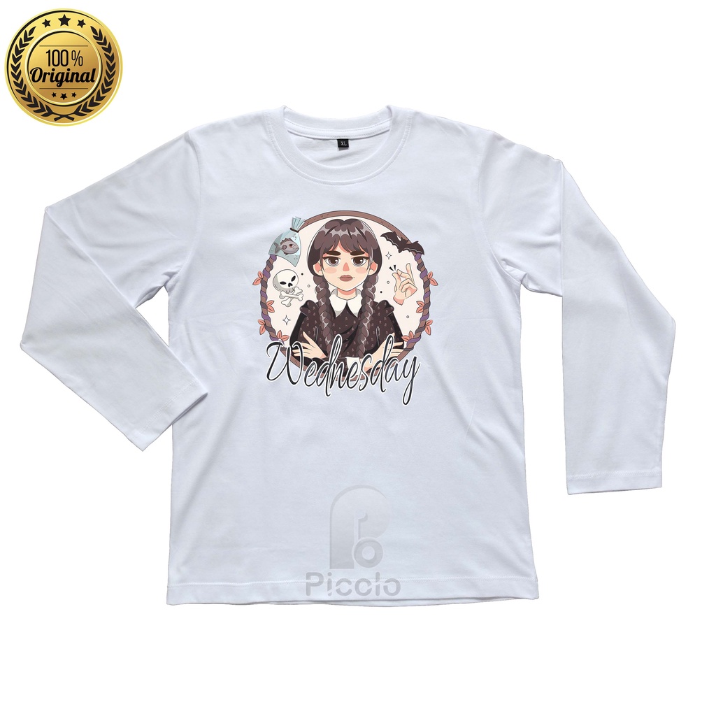 (FREE NAMA) BAJU KAOS ATASAN LENGAN PANJANG ANAK MOTIF ADDAMS WEDNESDAY