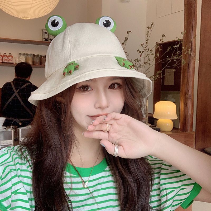 [littlecrab] Topi Bucket Motif Katak Dengan Mata Tangan Timbul Frog Bucket Hat Topi Nelayan Kodok High Quality Korean Style