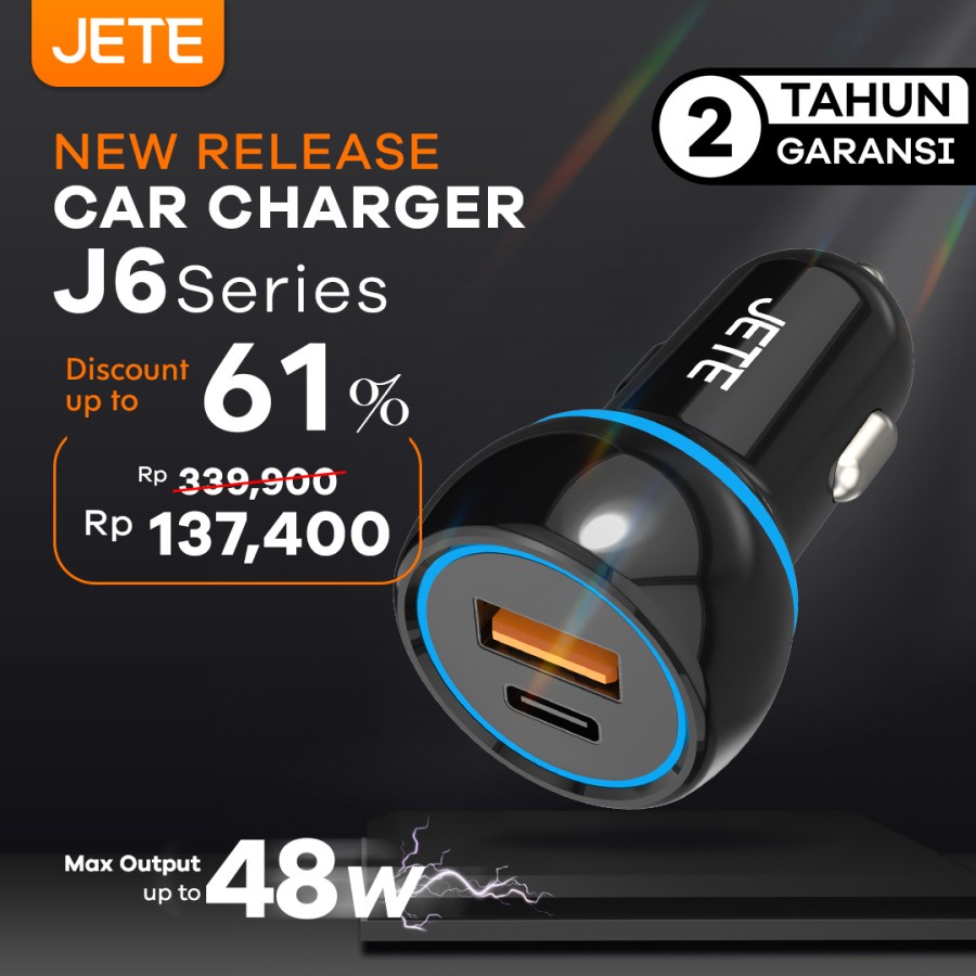 Car Charger Fast Charging 48W 2 Output with PD JETE J6 - Garansi 2 Tahun