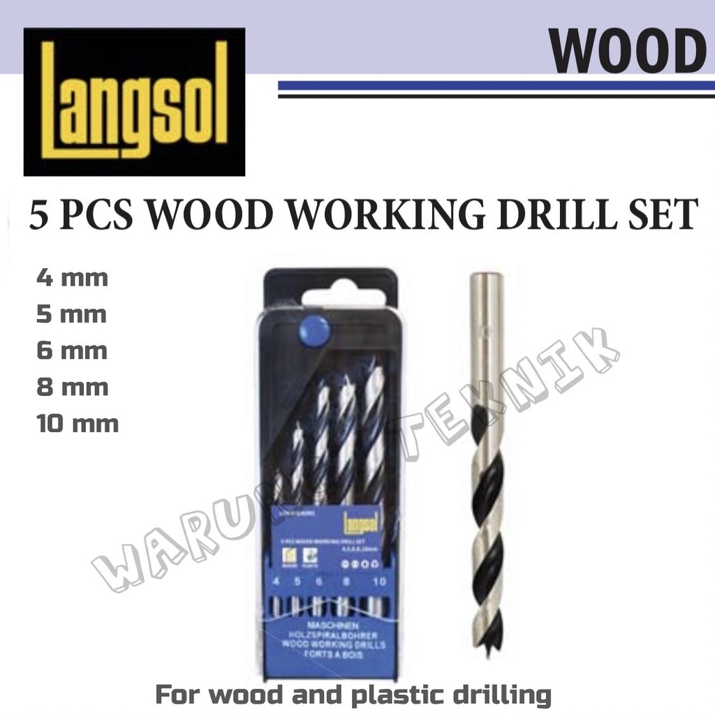 LANGSOL 5 PCS WOOD WORKING DRILL SET - MATA BOR KAYU SET ISI 5 PCS 4 - 10 MM