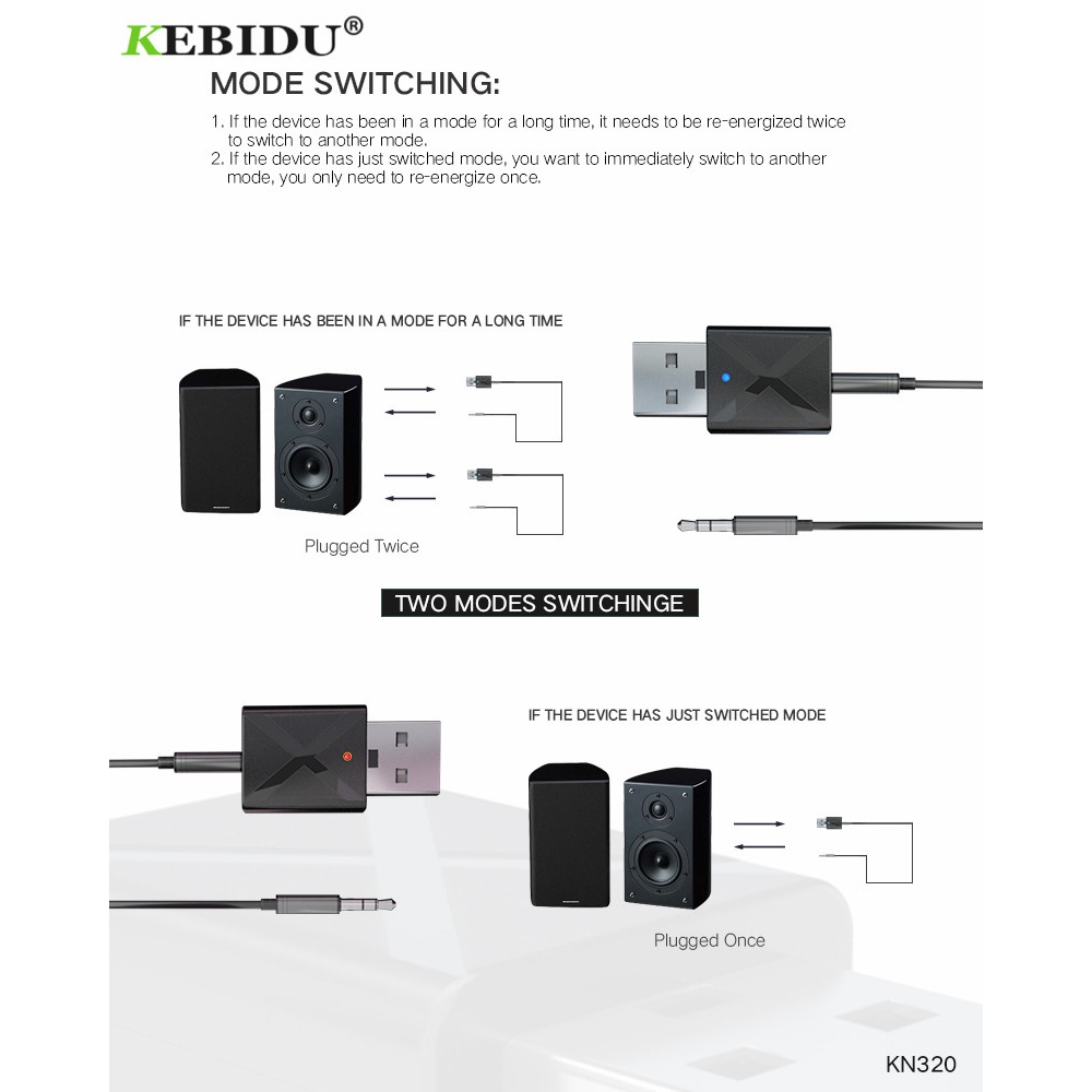 KEBIDU USB Dongle HiFi Audio Bluetooth Transmitter Receiver - KN320