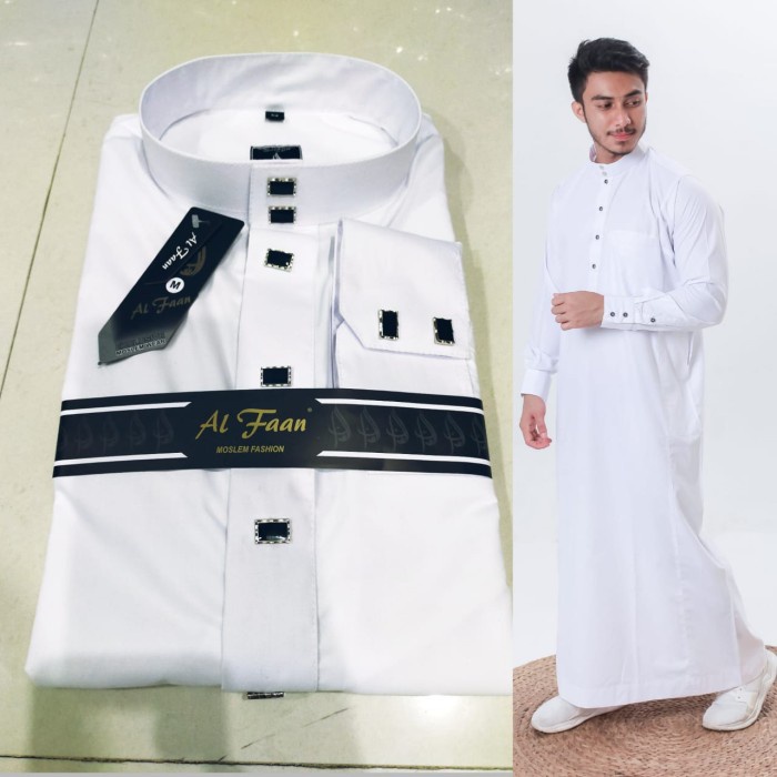 Jubah Pria Gamis Pria Jubah Pria Jubbah Alfaan Polos Model Al haramain/al noor - Putih, XL dewasa te