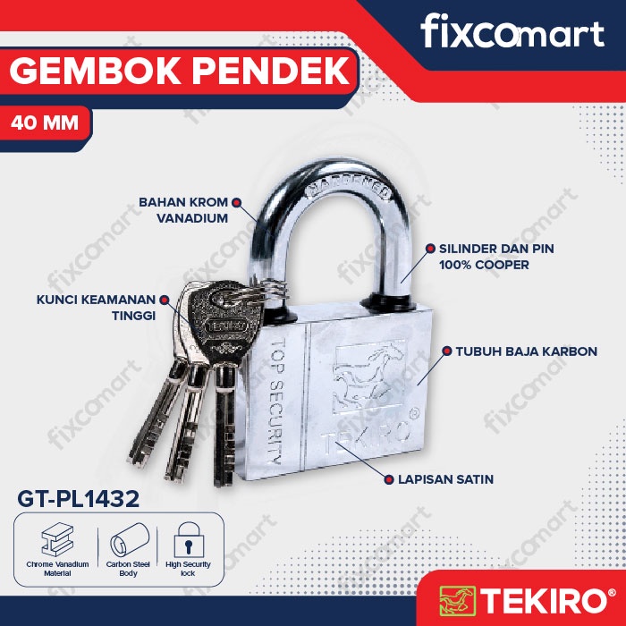 Tekiro Gembok Leher Pendek 40 Mm / Tekiro Padlock Short