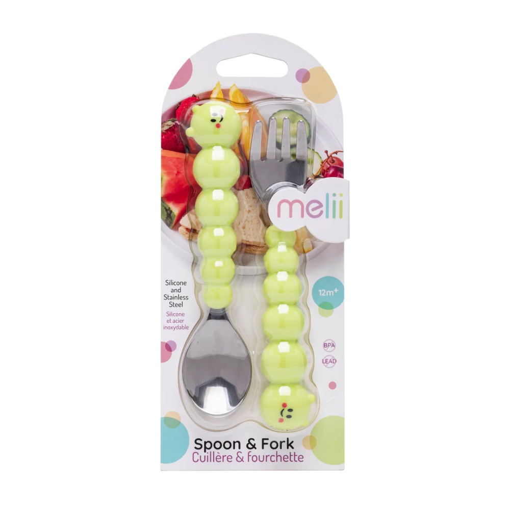 MELII BABY SILICONE CATERPILLAR SPOON &amp; FORK SET