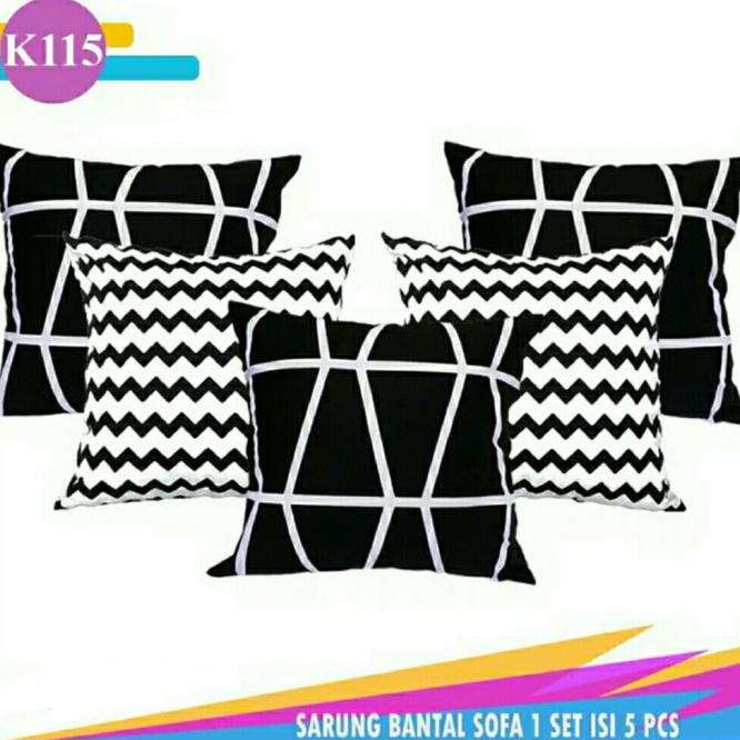 Set Sarung Bantal Kursi Sofa Cushion Cover 60X60 Sarban Zigzag Hitam