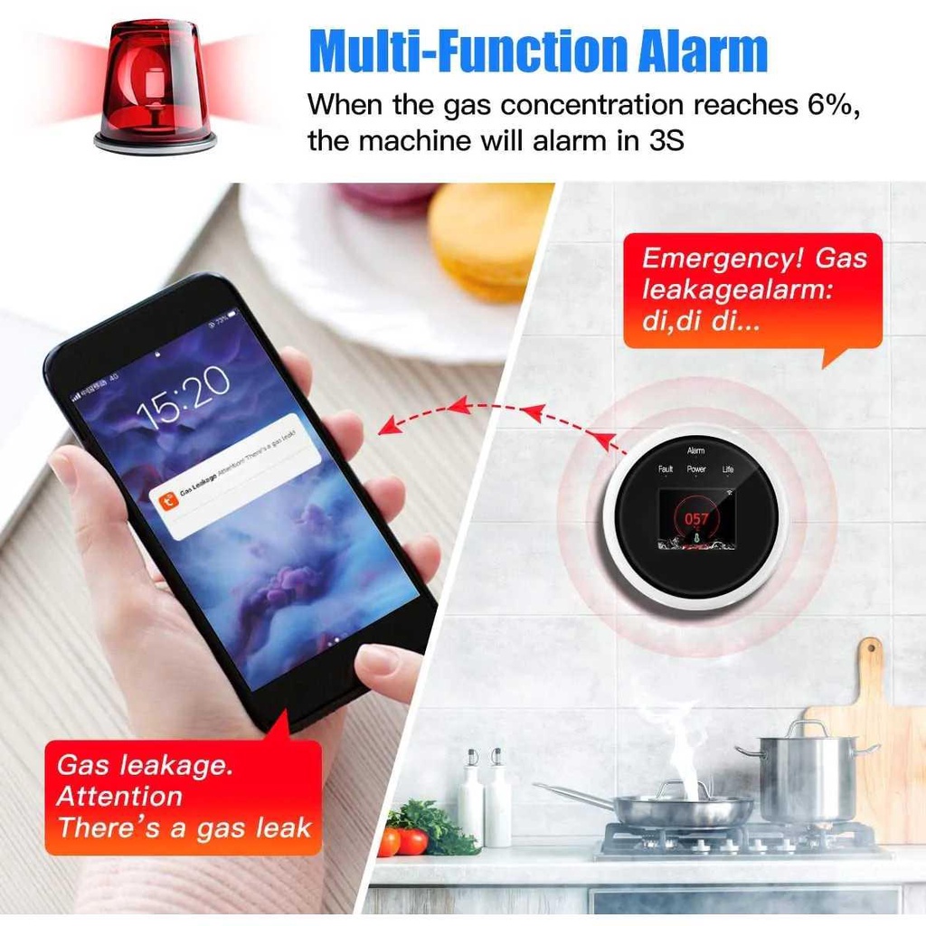 Alat Deteksi Gas Bocor Gas Leak Detector Alarm Wifi LCD Screen - FD200 - White